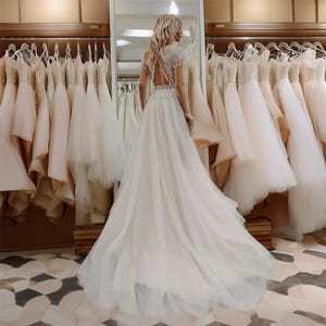 Ines bohemian wedding dress laced top with a tulle skirt, vintage-style  wedding dress,