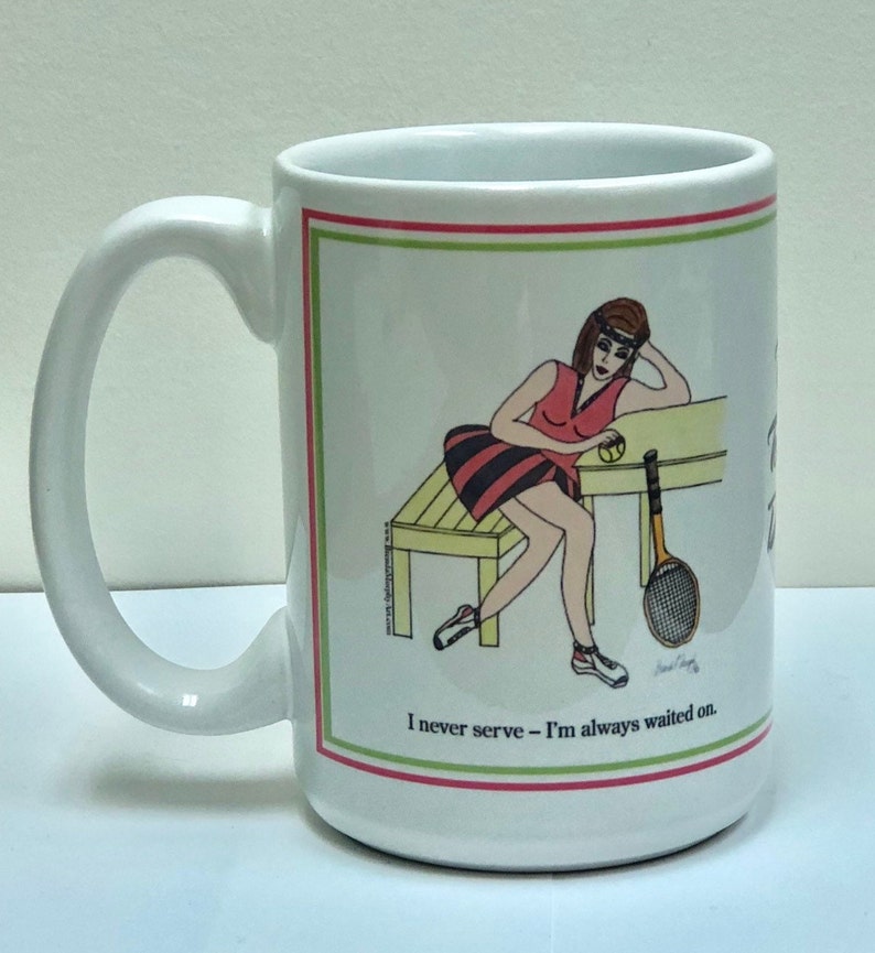 Sassy Tennis Mug Perfect Gift For Tennis Player Funny Caption Original Design Pink and Green image 1