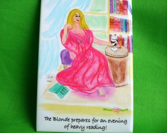 Fridge Magnet: Pretty Elegant Blonde Reads Diet Books While Eating Hot Fudge Sundae - Gift for the Perpetual Dieter or Book Club