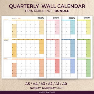 2025 Quarterly Wall Calendar, Quarterly Wall Planner, Quarterly Calendar, Printable 2025 Quarterly Wall Calendar BUNDLE, Instant Download