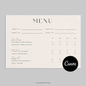 Minimale Menükarte Hochzeit A6 | Elegant, Modern, Schlicht | Traditionell | 100% bearbeitbare Canva-Vorlage | Swarovski Design Hochzeitspapeterie