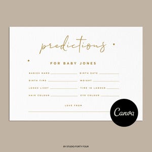 Jeu de Prédictions Baby Shower Etoiles et Lunes Luna | Papeterie de signe astrologique lunatique | Modèle de toile A6 | Thème céleste | Modifiable et amusant