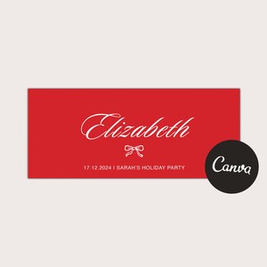 Moderne canvas kersttafel naamkaartsjabloon | Volledig aanpasbaar tekstlettertype | Elegant en minimalistisch ontwerp | Direct downloaden