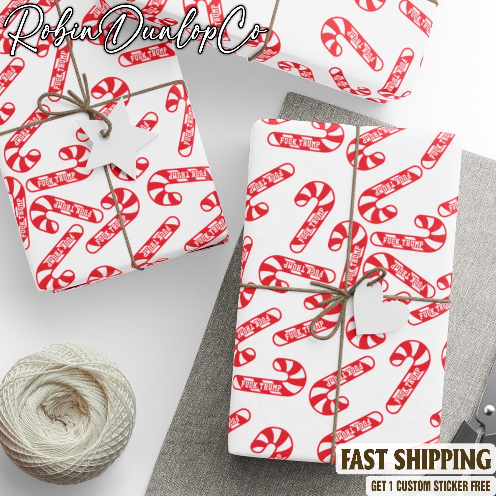 Discover Candy Cane Fck Trump Wrapping Paper Christmas, Funny Anti-Trump Christmas Gift Wrap, Liberal Holiday Gift Packaging, Political Xmas Wrapping
