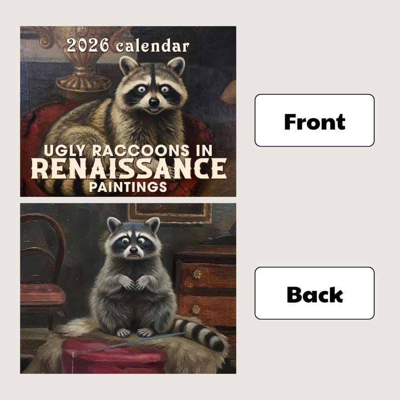 Ugly Raccoon Calendar 2026, Ugly Raccoon Wall Calendar, New Year Room ...
