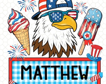 Personalized 4th of July Eagle PNG Boy Girl Patriotic Sublimation Design American Flag Matching Shirt PNG Coquette Mama Memorial Day USA