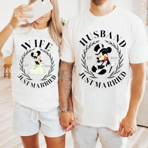 Custom Just Married Disney Shirt, Wife Husband Matching Shirts, Just Married Gifts, Disney Honeymoon Gifts, Newlywed Shirts