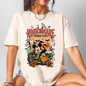Nightmare on Main Street T-shirt, Vintage Mickey Halloween Tee, Funny Spider Skeleton Retro Disney Shirt for Halloween 2025 Party