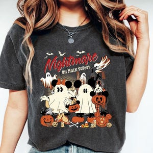 Nightmare on Main Street T-shirt, Vintage Mickey Halloween Tee, Funny Spider Skeleton Retro Disney Shirt for Halloween 2025 Party