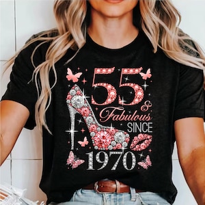 55 Birthday T-Shirt. Fifty-Five And Fabulous Tshirt For Lady 55 Birthday T-Shirt. Fifty-Five And Fabulous Tshirt For Lady