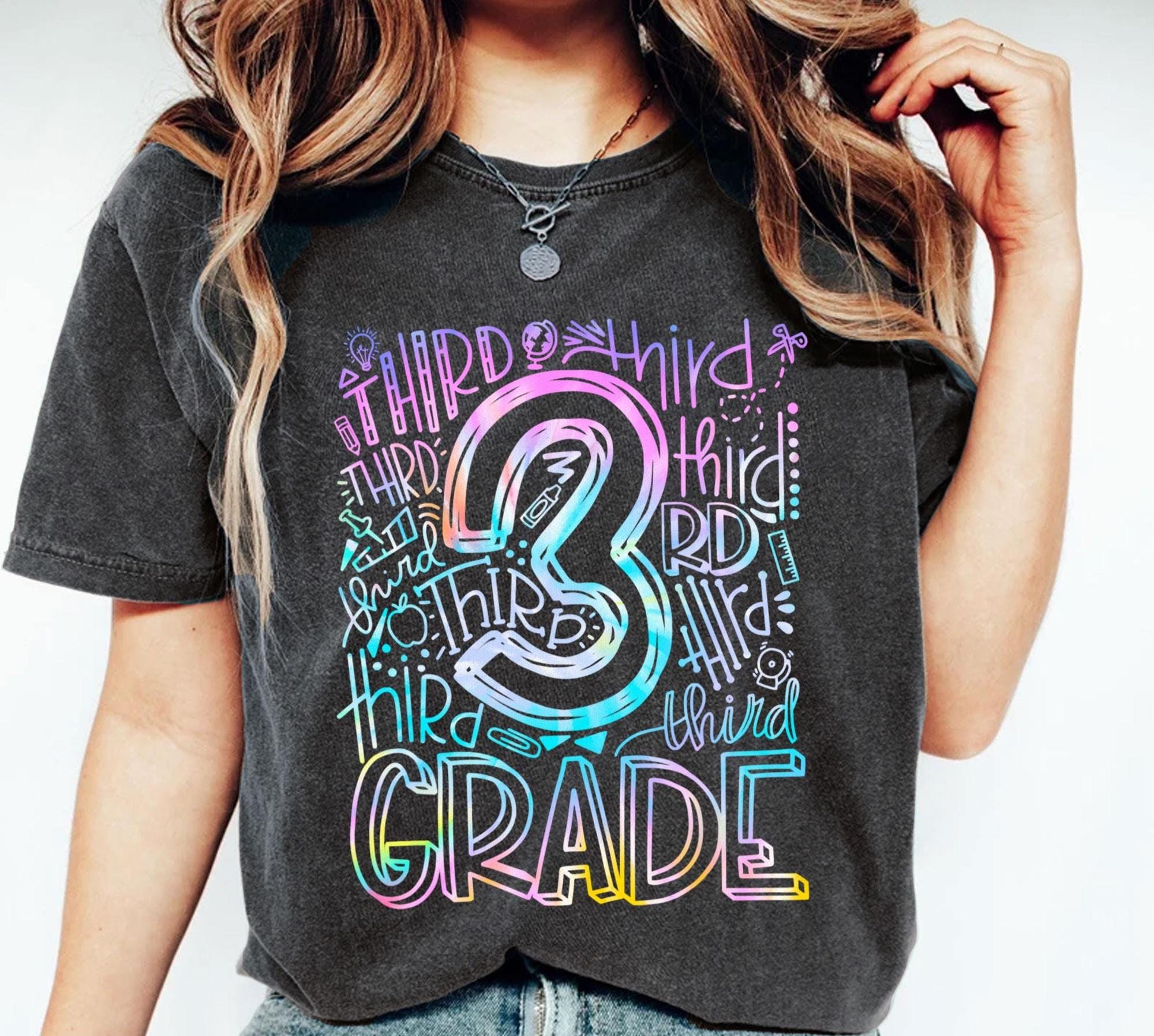 3rd Grade Teacher Shirt, Tie Dye Typography 3rd Grade Shirt, Team 3rd Grade, Third Grade Squad Crew Tribe, Back To School Gift