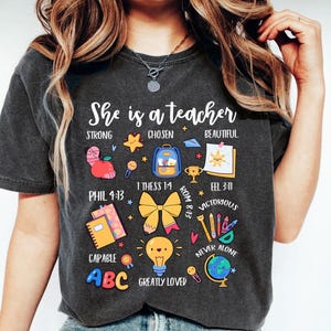 She Is A Teacher Shirt, Bible Verse Christian Teacher Shirt, Inspirational Teacher Back To School Shirt, Cute Faith Shirt