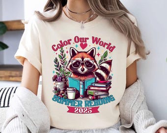 Raccoon Color Our World Summer Reading Shirt, Summer Program Tee, Back to School Shirt, Crayon Teacher Shirt, Reading Shirt, Teacher Gifts