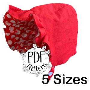 Child&#39;s sun bonnet sewing pattern PDF. Tutorial baby peaked helmet, reversible summer hat or winter hat, 5 sizes and 3 styles included.