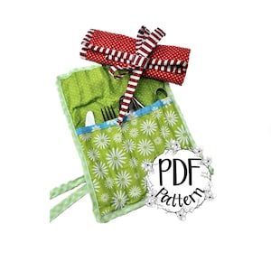 Cutlery Roll Reusable utensil holder.  PDF Pattern, digital download. Carry cutlery for camping, picnics, glamping and parties, 2 sizes.