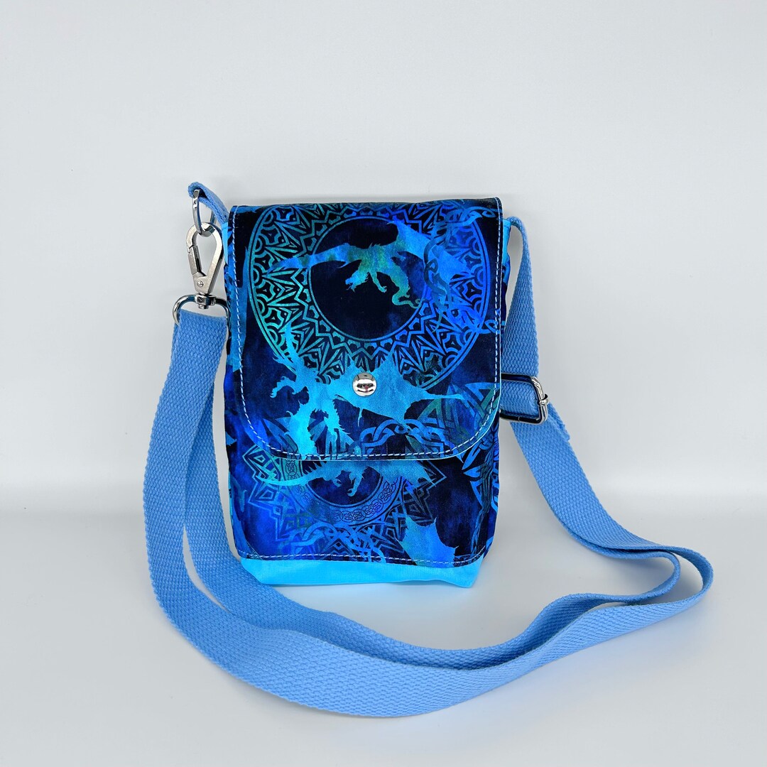 Dragon Cross Body Bag, Fully Lined With Blue Cotton Fabric, Inside and