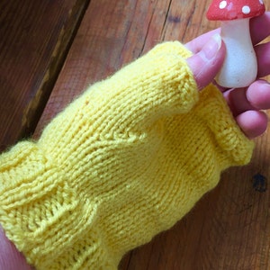 Bright yellow fingerless gloves, buttercup yellow handwarmers, image 4