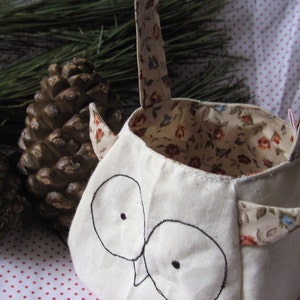 Owl Bag printed cotton lining and ears, custom gift bag, freemotion sewn features purse, animal bag, woodland owl bag,