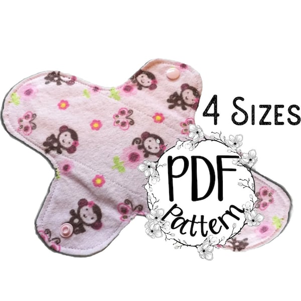 Reusable sanitary pad pattern PDF digital download, Panty Liner, washable towel, cloth sanitary wear pad, period pattern 4 sizes.