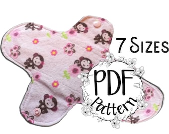 Sanitary pad pattern, PDF digital download, reusable Pant Liner, washable towel, cloth sanitary wear, 7 sizes.