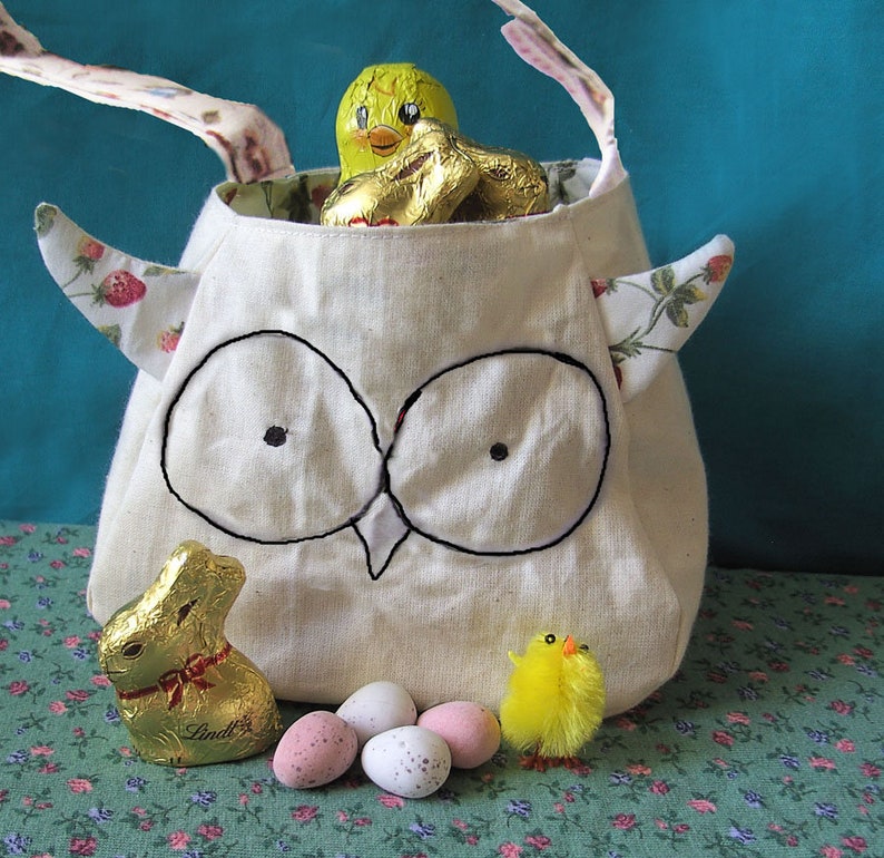 Owl Bag printed cotton lining and ears, custom gift bag, freemotion sewn features purse, animal bag, woodland owl bag,