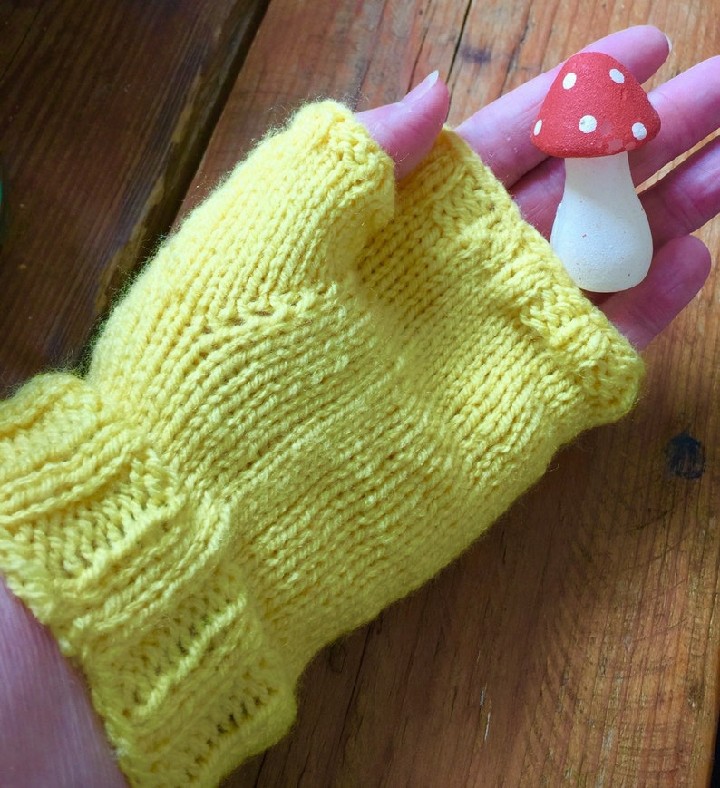 Bright yellow fingerless gloves, buttercup yellow handwarmers, image 3