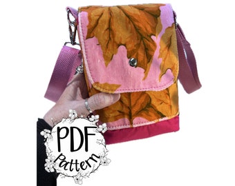 Crossbody bag sewing pattern PDF digital download with photos and full pattern pieces, full tutorial with YouTube video, adjustable strap