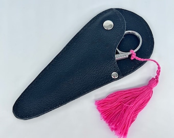 Black Embroidery Scissor Case, scissor keeper, small scissor holster, genuine leather, scissor holder, leather scissor sheath.
