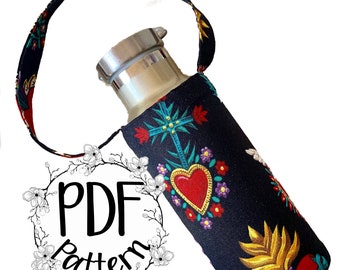 Drinking bottle carrier PDF sewing pattern, Tutorial and pattern, re-usable bottle cosy, DIY bottle bag, carrying koosie.