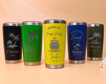 Personalized 20oz Vacation Tumbler,Girls trip Mug,Stainless Steel Name Tumbler with straw,Custom Travel Mug,Laser Engraved Cup,Beach Tumbler