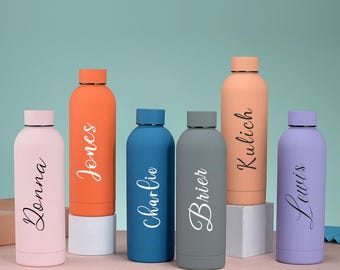 Botella de agua de acero inoxidable personalizada, vaso para dama de honor, botella para bebidas, botella térmica, botella para gimnasio, regalo para padrinos de boda, taza personalizada con tapa.