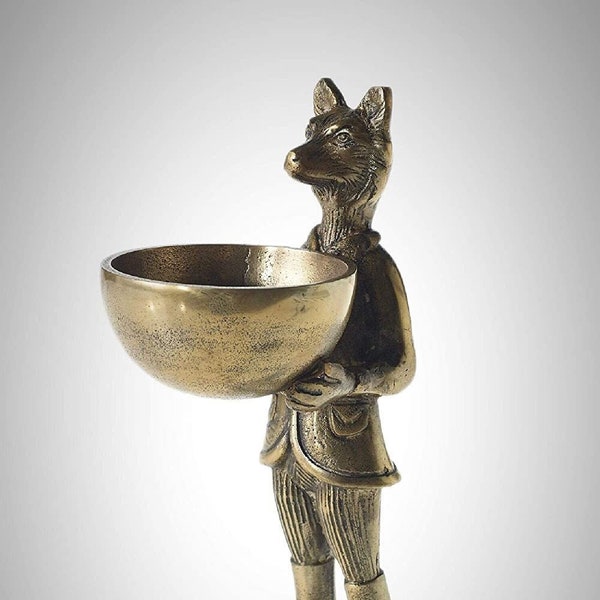 Vintage Style Eric + Eloise Designs Standing Brass Color Fox & Bowl Eloise Bookend Candy Nut Trinket Dish