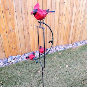 Rocking Kinetic Metal Triple Cardinal Yard Stake Balanced Wind Spinner Whirly-Gig Garden Yard Art