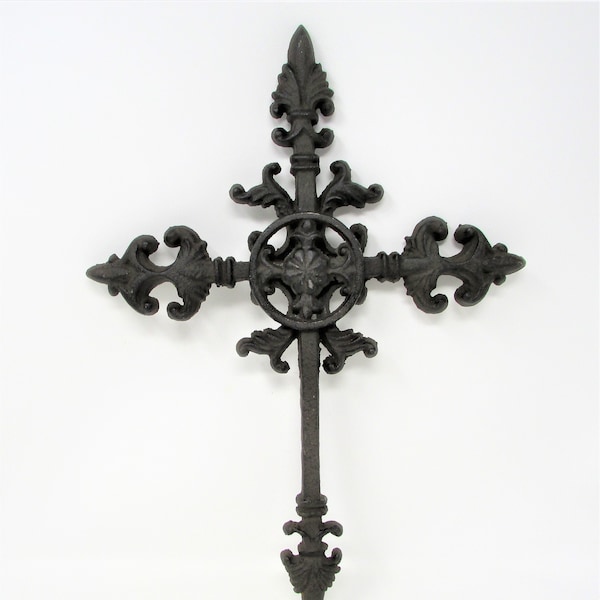 Antique Style Decorative Ornate Rustic 15" Wall Hanging Cast Iron Cross Gothic Christian Jesus Christ God