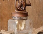 New Country Kitchen Vintage Style Small Square Butter Churn Glass Cast Iron Decorative Use Only