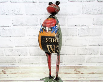 Rustic 15" Repurposed Recycled Colorful Scrap Metal Frog w/ Heart Statue Home Farm Garden Lodge