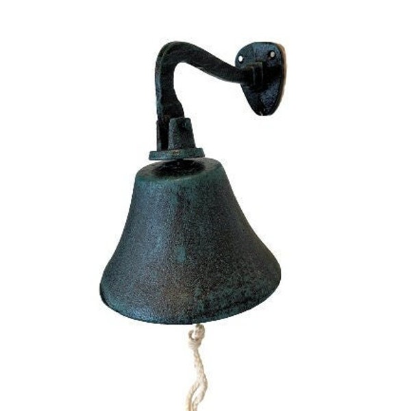 Heavy Duty Sea Worn Dark Teal Blue Cast Iron 6" Hanging Nautical Ship's Bell Antique Style