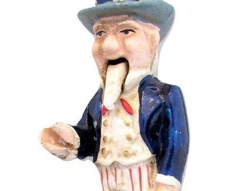11 Working Reproduction Mechanical Coin Bank Patriotic Gift Vintage Cast Iron UNCLE SAM Bank Door Stop Push Nail Head /& Sam Drops Coin