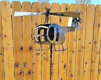 Metal Helicopter Chopper Double Spinner Propeller Yard Garden Stake Windmill Whirly-Gig