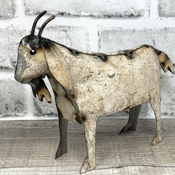 Rustic Repurposed Recycled Scrap Metal Small Goat Statue Home Farm Garden Lodge