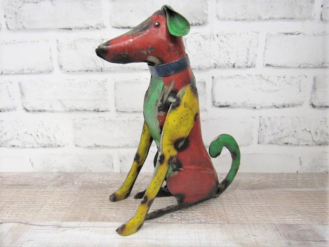 Rustic Small 10 Repurposed Scrap Metal Dog Puppy Statue Home Farm