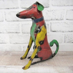 Rustic Small 10" Repurposed Scrap Metal Dog Puppy Statue Home Farm Garden Lodge