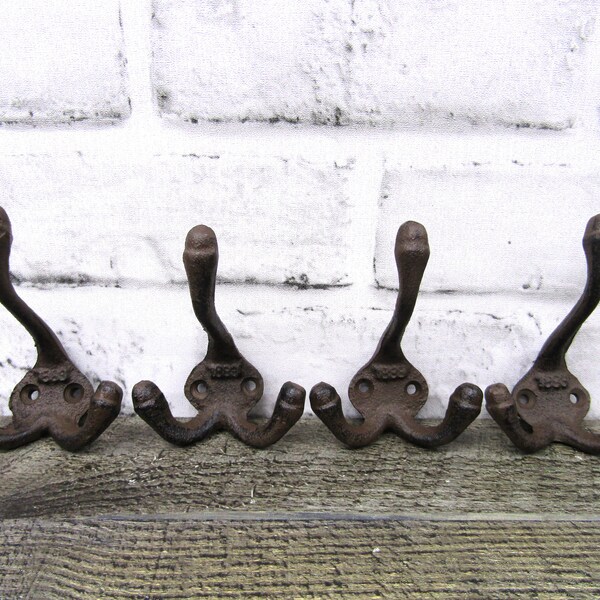 4-Pack Antique Cast Iron Fleur De Lis Coat Hooks – Rustic Green – Towel Rack / Hat Hook