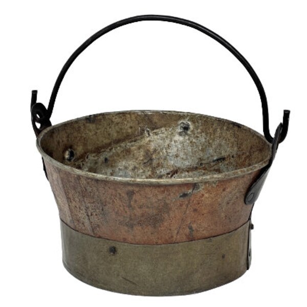 Small Industrial Galvanized Metal Oval Bucket Pail Planter w/ Handle Country Farmhouse Decor