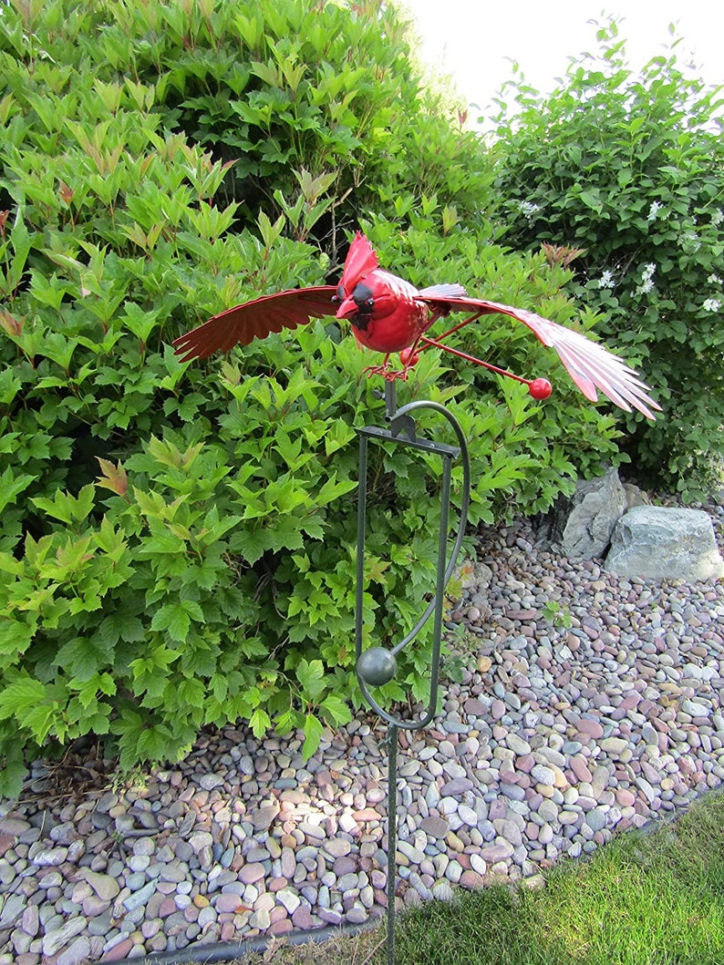 Whimsical Wing Flapping Kinetic Metal Red Cardinal Yard Stake | Etsy