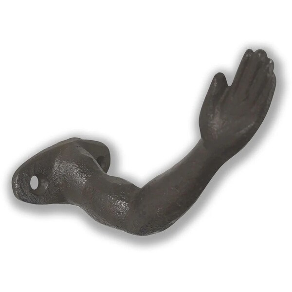 Funky Unique 3.75" Cast Iron Rustic Brown Arm with Hand Coat Hat Hook Hanger