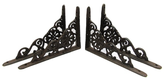 Set of 4 Cast Iron Shelf Brackets SMALL 6.25 x 4.25 Hangers New Antique Style