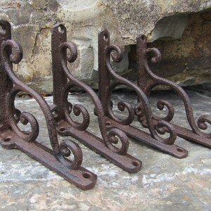 Set of 4 Cast Iron 4" Small Shelf Brackets Antique Style Rustic Wave Scroll