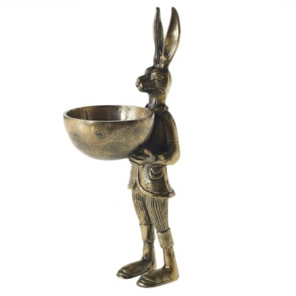 Vintage Style Eric + Eloise Designs Standing Brass Color Rabbit Hare & Bowl Eric Bookend Candy Nut Trinket Dish