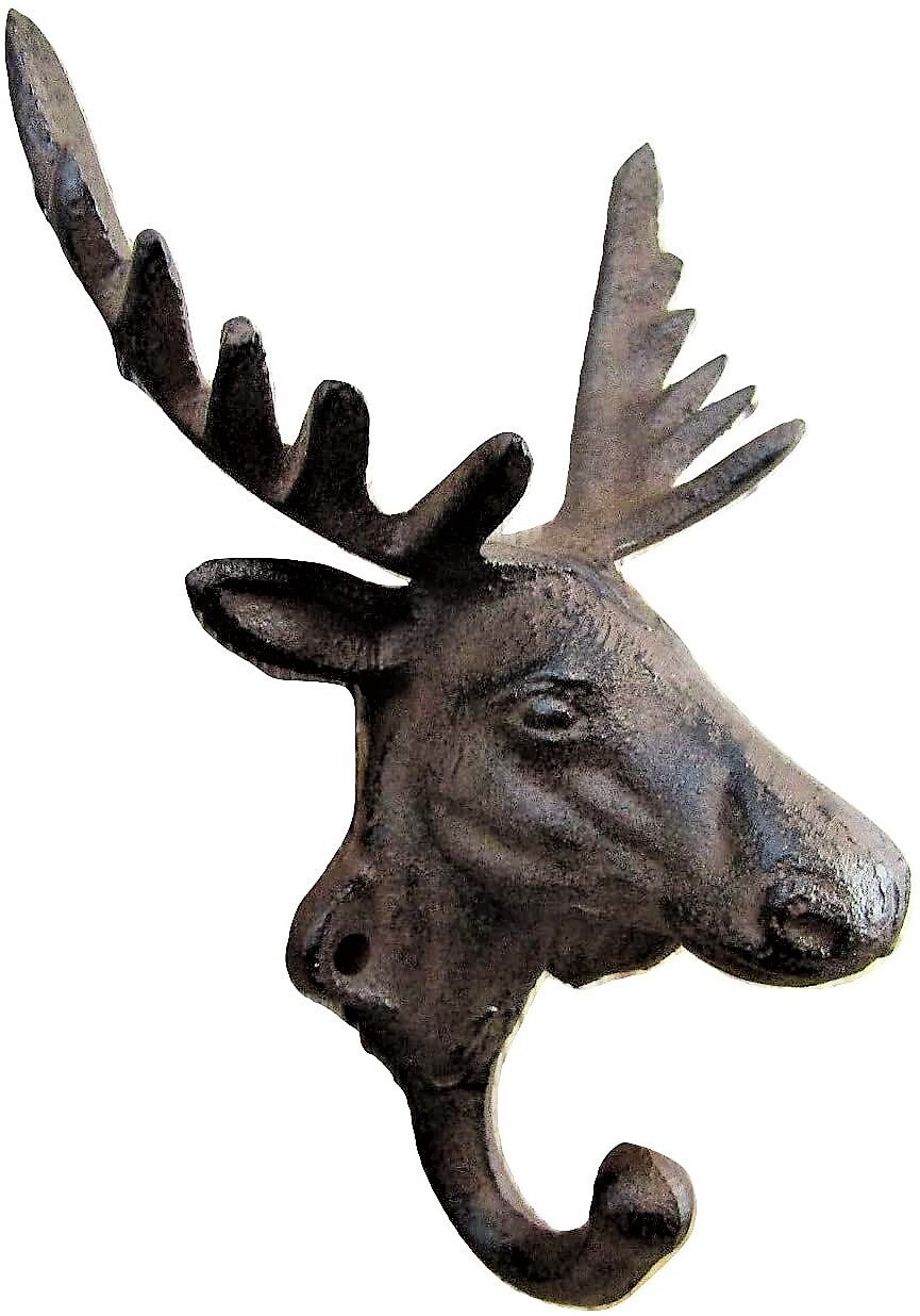 Nice 3-dimensional Ornate Realistic Moose Head Cast Iron Coat Hat Hooks  Hangers 